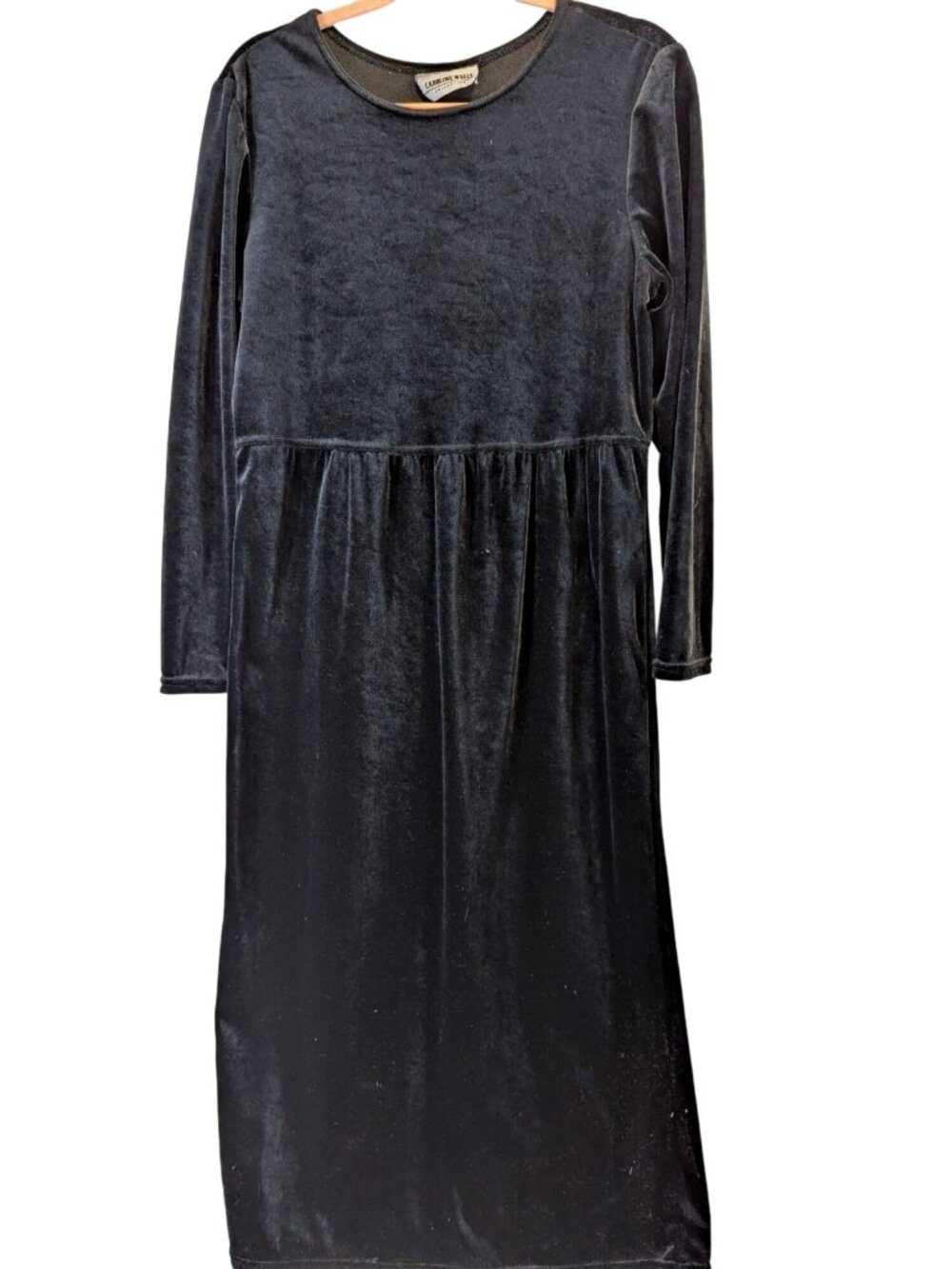 Caroline Webb Women L Black Velvet Dress Vintage Cottagecore Empire Waist Long